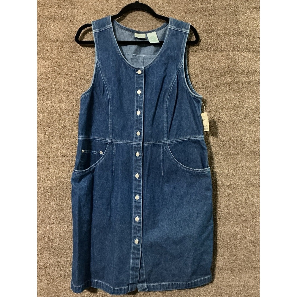 St Johns Bay Denim Shirt Dress Sleeveless L VTG NEW WITH TAGS Farm Cottagecore